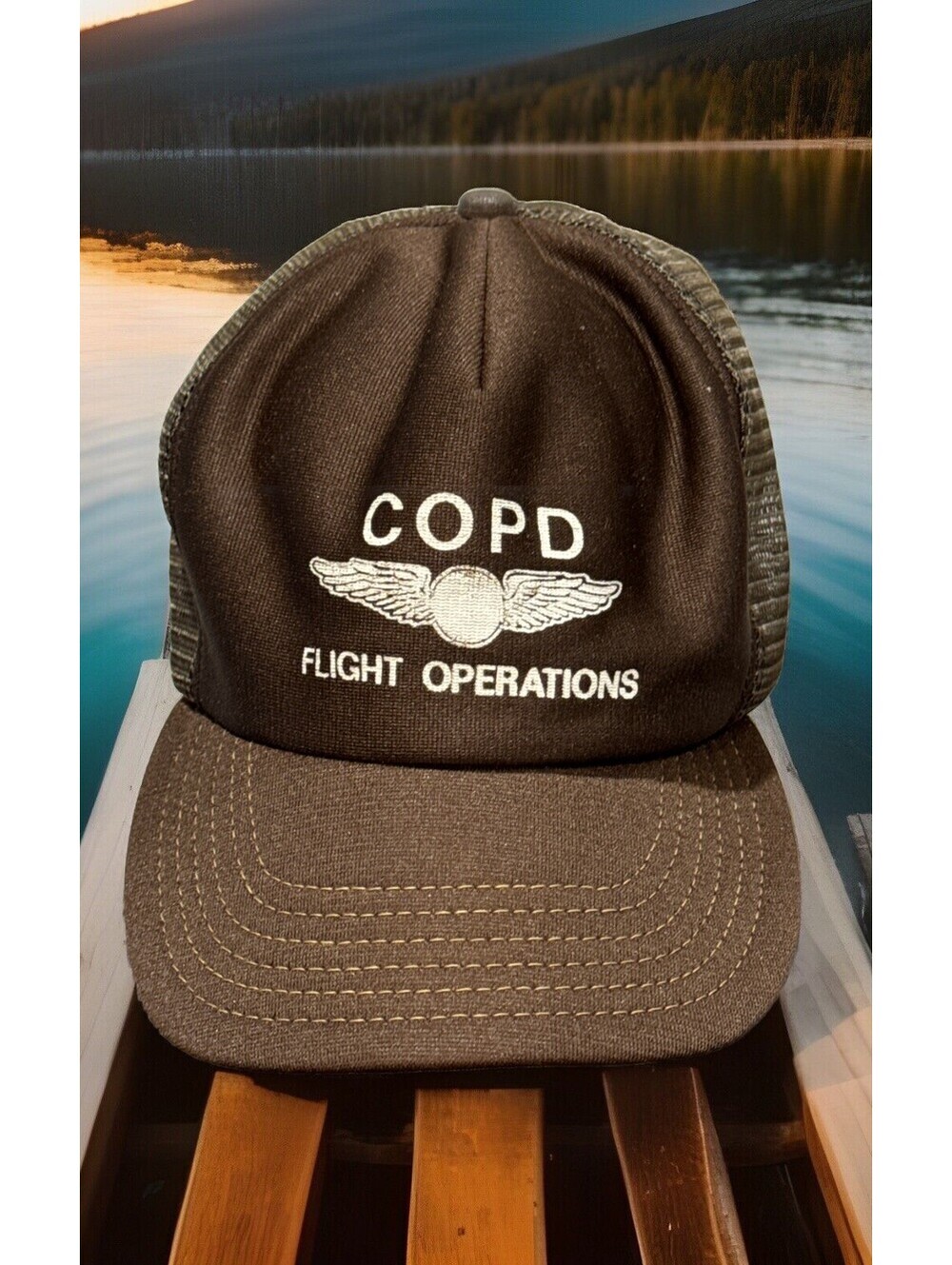 Vintage USA Flight Operations COPD Aircraft Airline Brown Snapback Baseball Cap